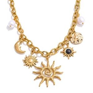 Gold Sun and Moon Charm Necklace
